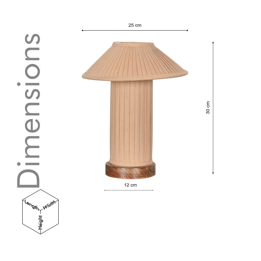 MOULINS Small Beige Color Fabric Table Lamp With Brown Wood