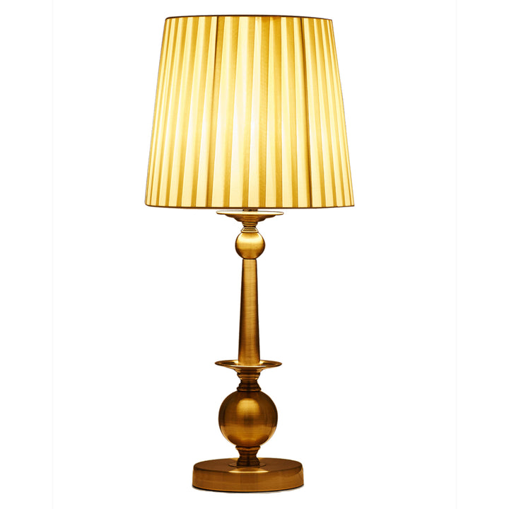 AFROZE Antique Brass Finish Metal Table Lamp with White Cotton Fabric Shade | Modern Bedside Lamp for Bedroom, Living Room, Study & Home Decor