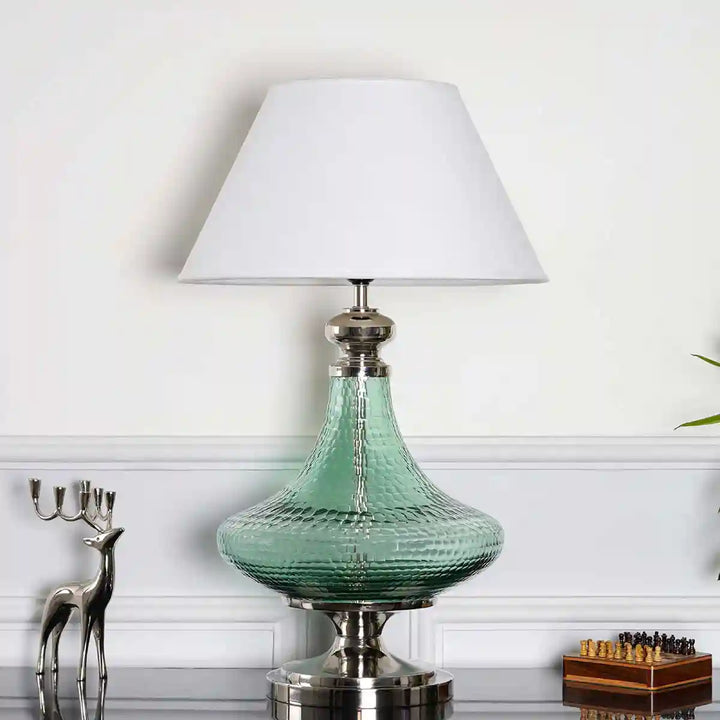 Blue Ocean Marcella Glass Table Lamp With White Cotton Shade