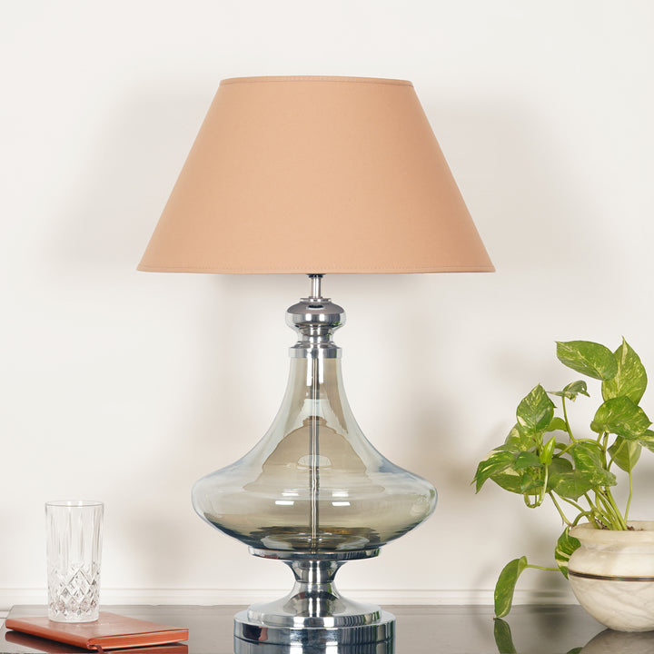 DELICEA Smoke Glass and Chrome Finish Metal Table Lamp With Black Cotton Shade