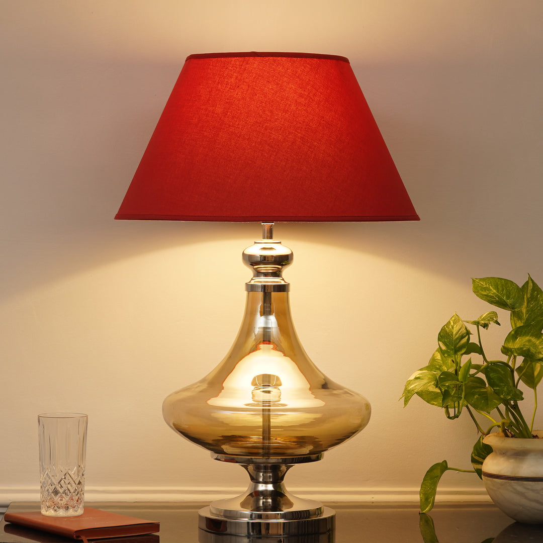 DELICEA Smoke Glass and Chrome Finish Metal Table Lamp With Black Cotton Shade