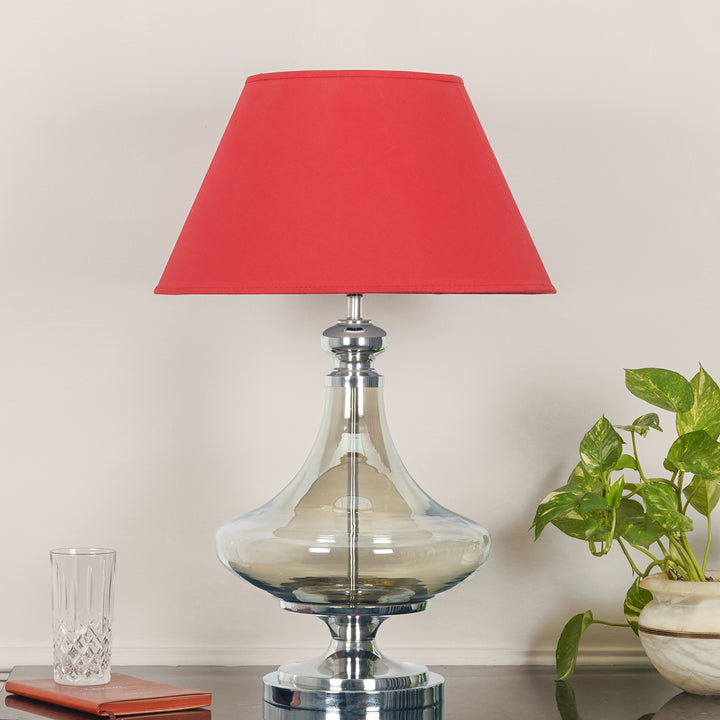 DELICEA Smoke Glass and Chrome Finish Metal Table Lamp With Black Cotton Shade