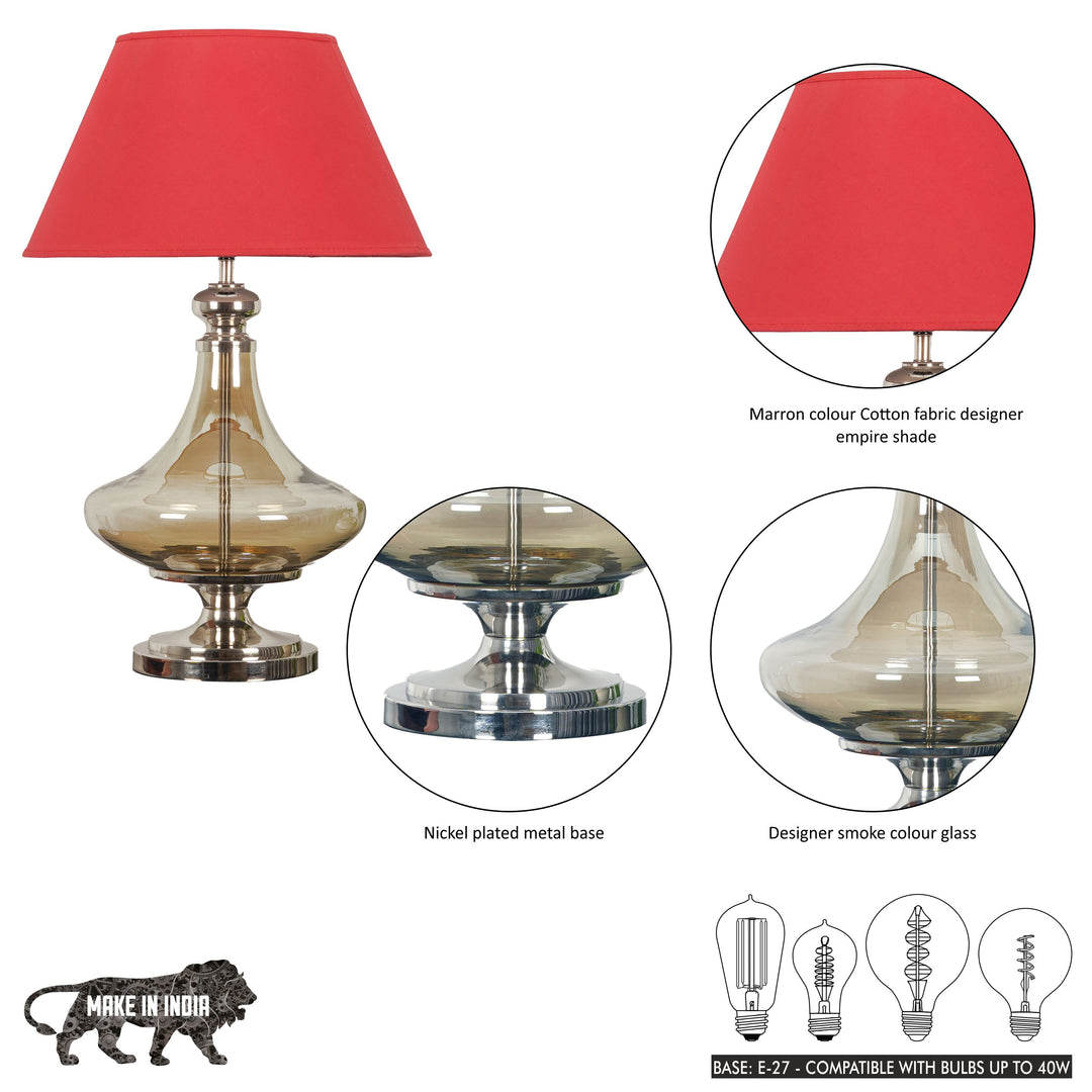 DELICEA Smoke Glass and Chrome Finish Metal Table Lamp With Black Cotton Shade