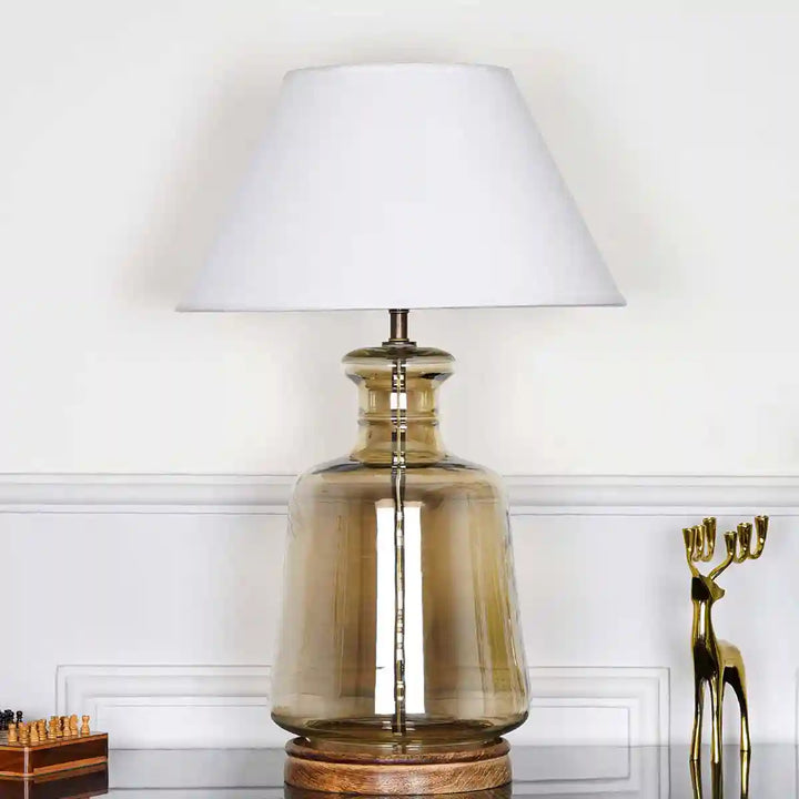 Paola Glass and Wood table Lamp With White Cotton Shade