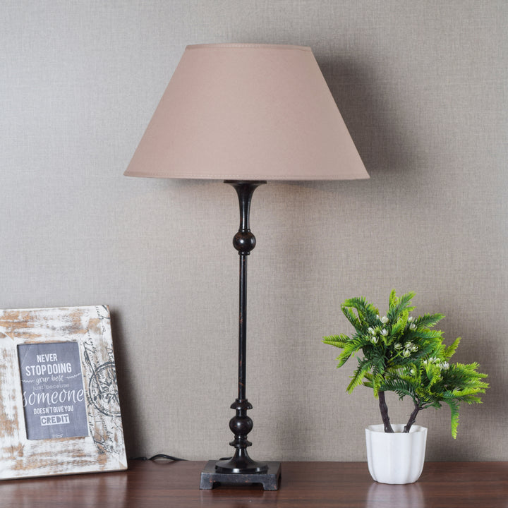 JANTINE Black & Red Finish Metal Table Lamp with Beige Fabric Shade