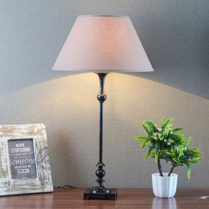 JANTINE Black & Red Finish Metal Table Lamp with Beige Fabric Shade