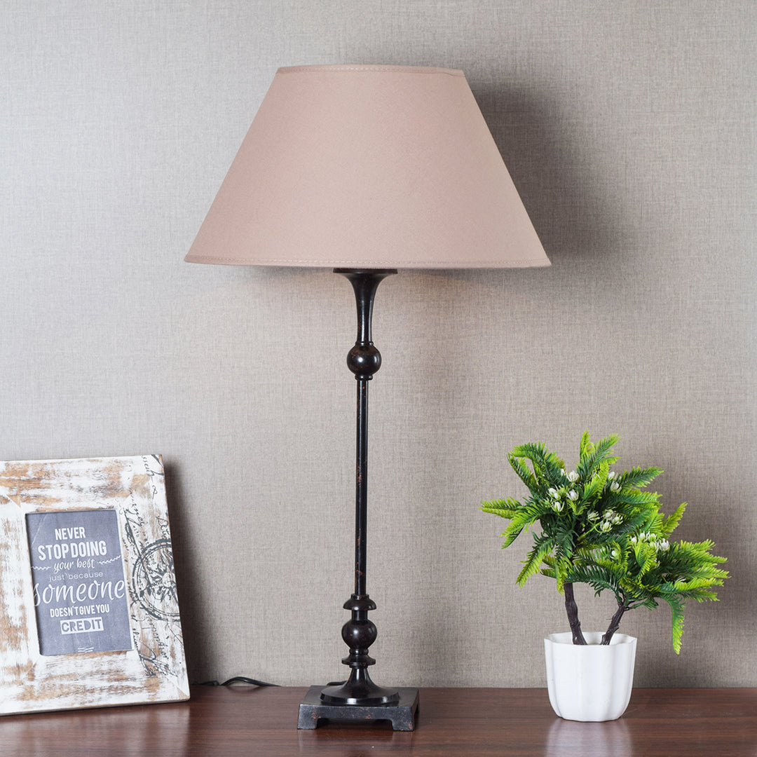 JANTINE Black & Red Finish Metal Table Lamp with Beige Fabric Shade | Modern Bedside Lamp for Bedroom, Living Room, Study & Home Décor
