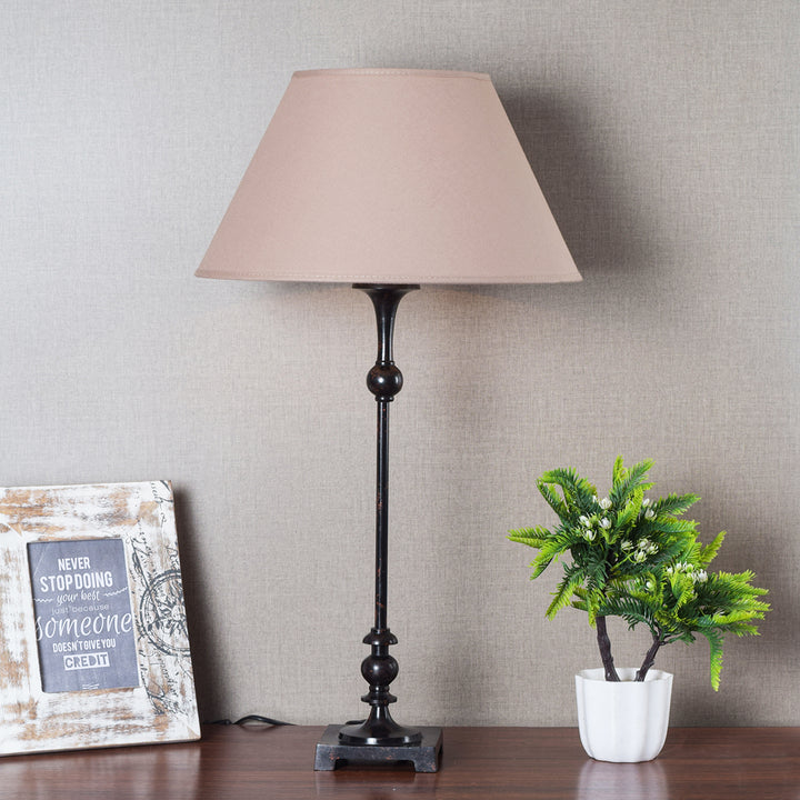 JANTINE Black & Red Finish Metal Table Lamp with Beige Fabric Shade | Modern Bedside Lamp for Bedroom, Living Room, Study & Home Décor