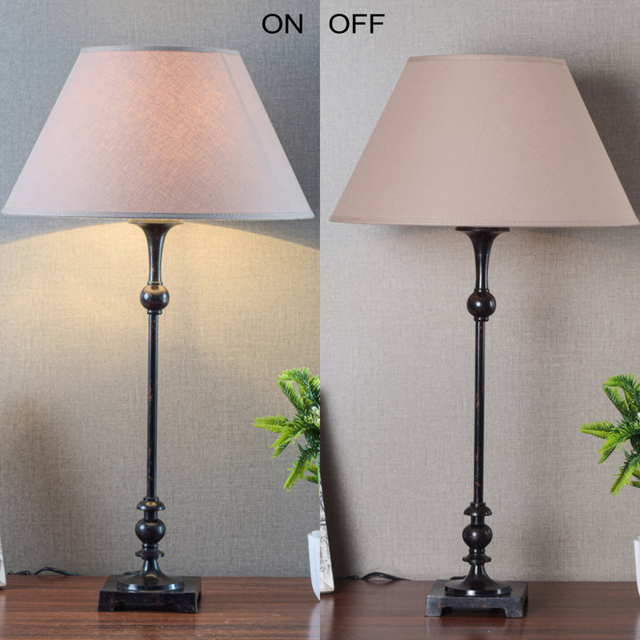 JANTINE Black & Red Finish Metal Table Lamp with Beige Fabric Shade