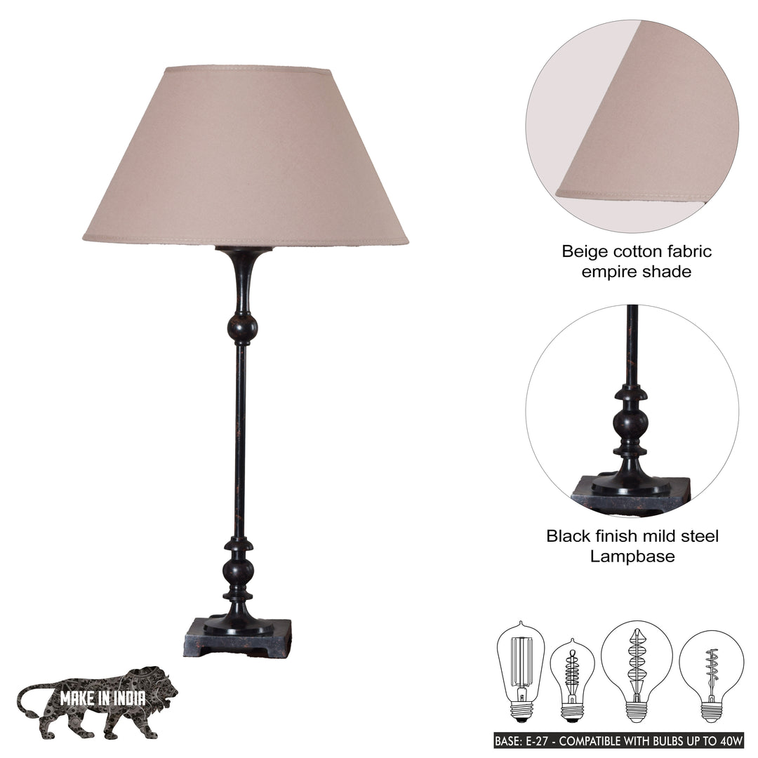 JANTINE Black & Red Finish Metal Table Lamp with Beige Fabric Shade