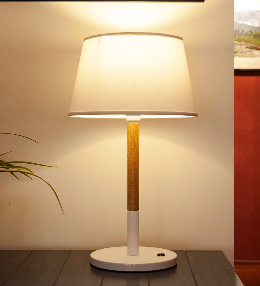 UNICOR Fusion Wood & Metal Table Lamp With White Cotton Shade