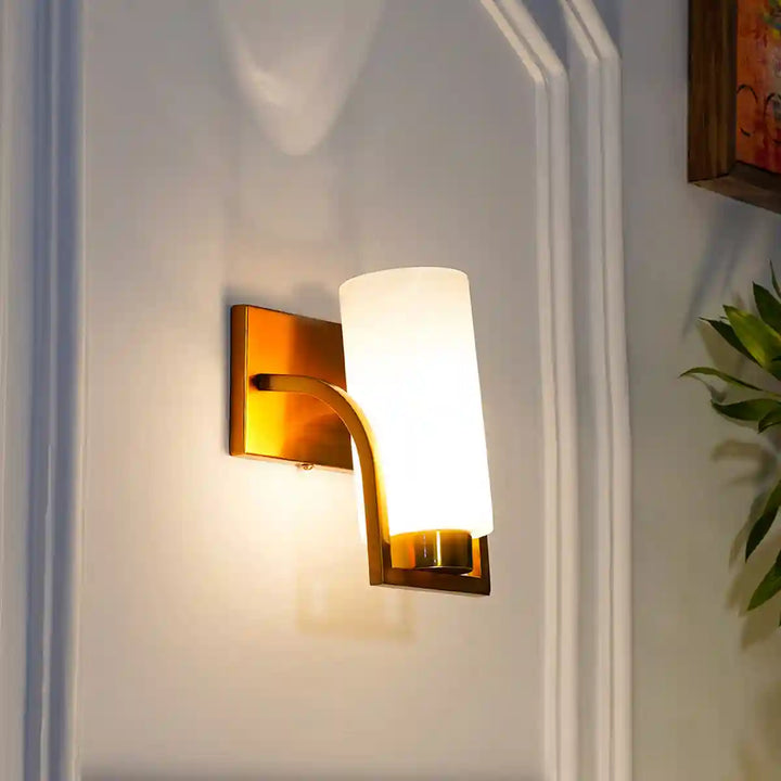 Harvey Single Light Wall Fitting In Brass Finish Metal With Frosted Glass Shade