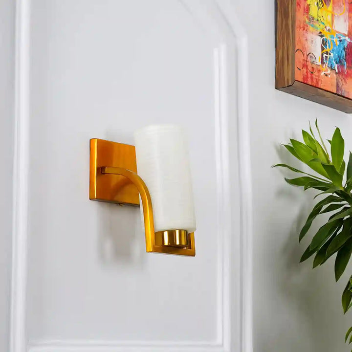 Harvey Single Light Wall Fitting In Brass Finish Metal With Frosted Glass Shade