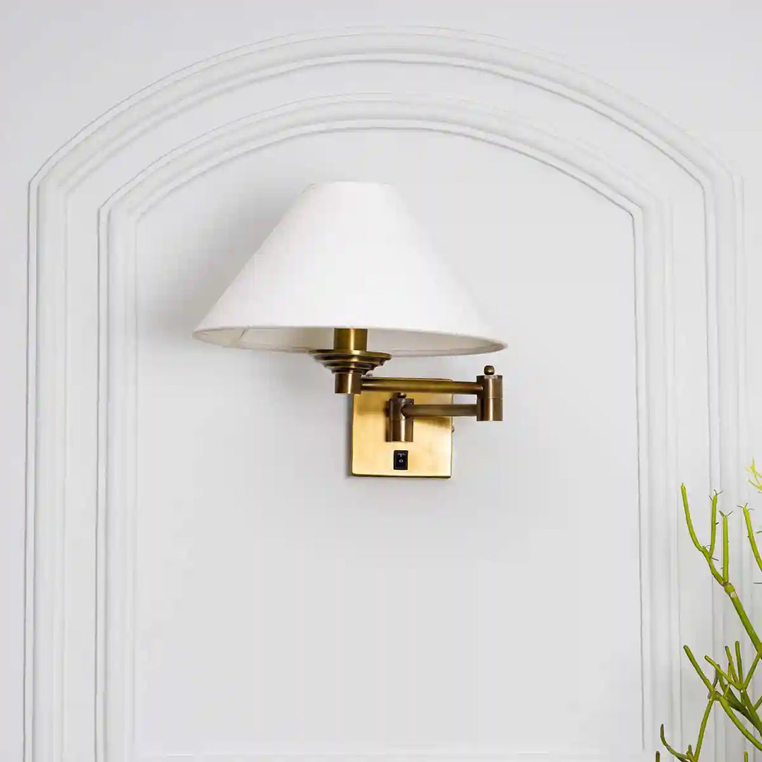 Vienna Brass Wall Light With White Cotton Shade