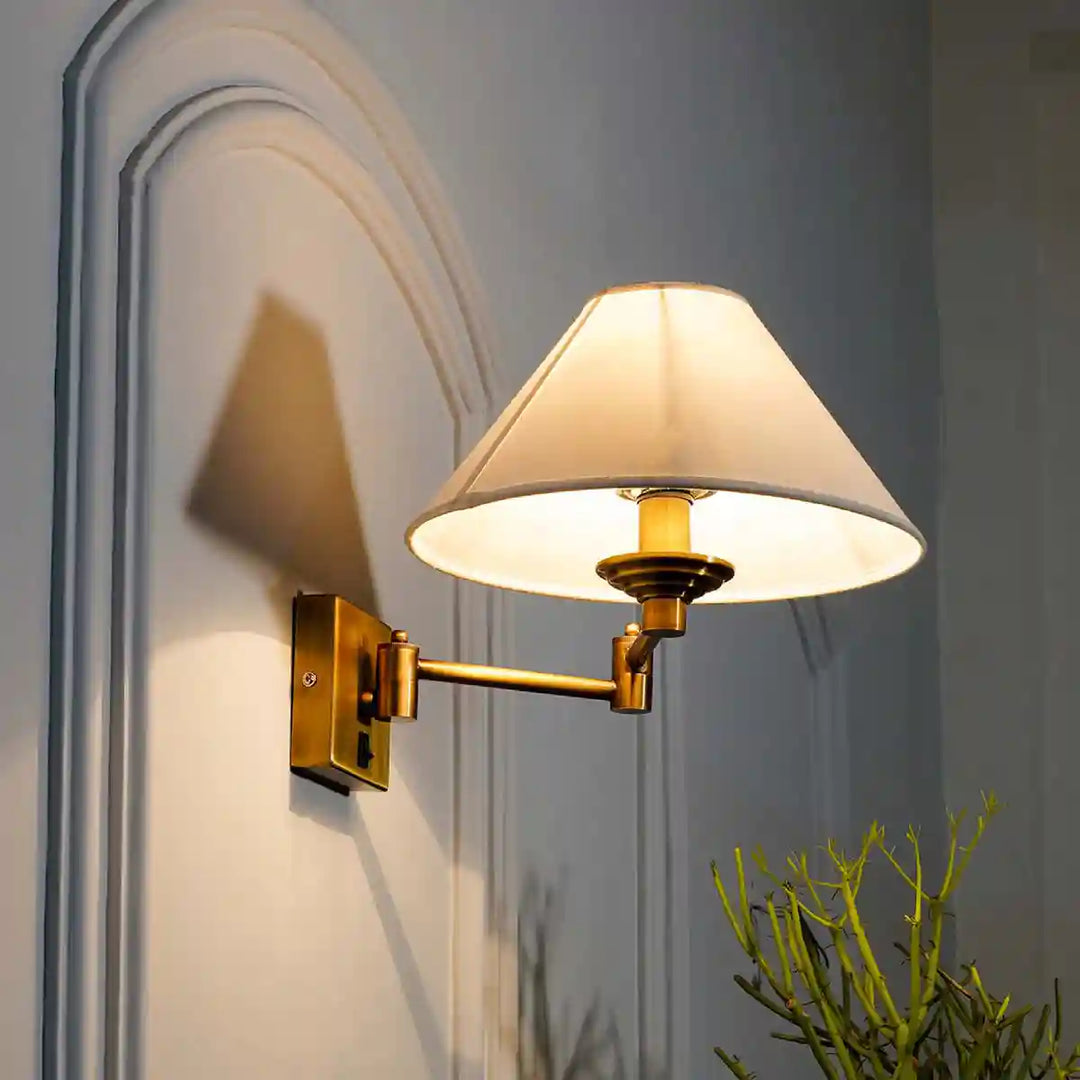 Vienna Brass Wall Light With White Cotton Shade