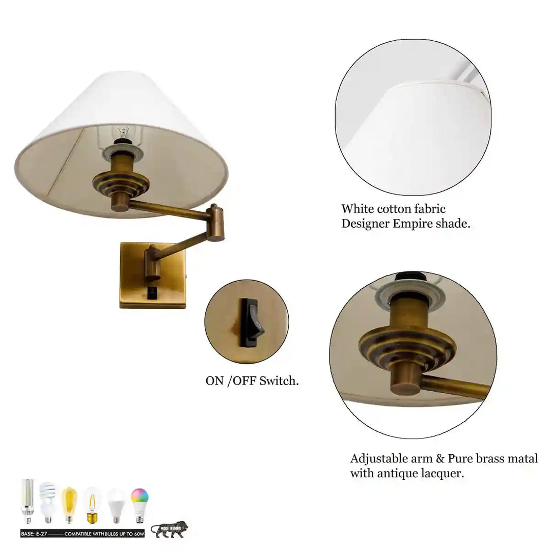 Vienna Brass Wall Light With White Cotton Shade