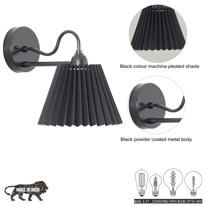 POSSIO Single-Light Wall Fitting with Black Shade and Black Finish Metal