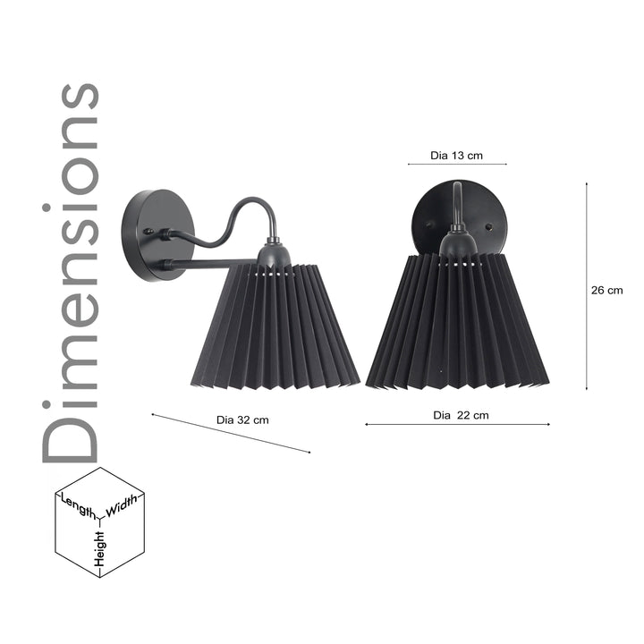 POSSIO Single-Light Wall Fitting with Black Shade and Black Finish Metal