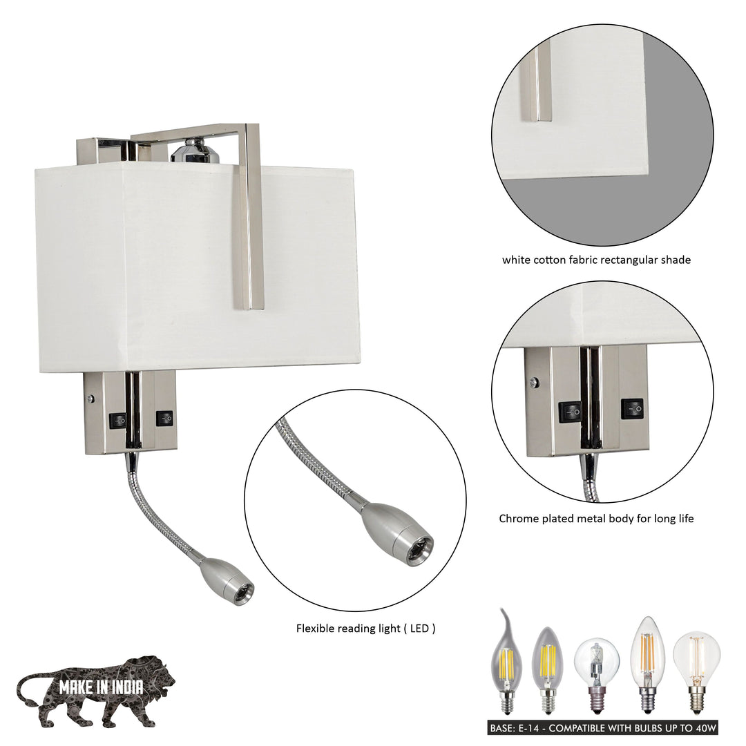 BAMPTON LED downlighter Wall Light With White Cotton Shade