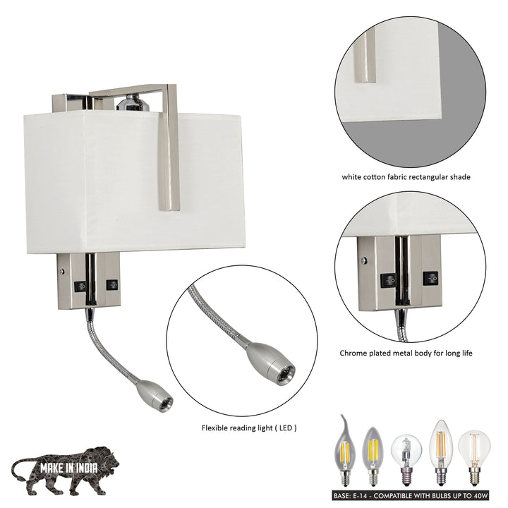 BAMPTON LED downlighter Wall Light With White Cotton Shade
