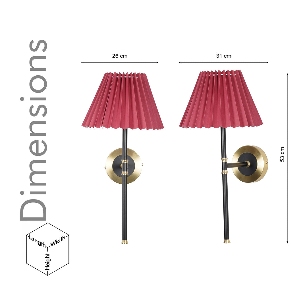 BARBOUR Single Light Wall Fitting in Black & Brass Finish Metal With Maroon Cotton Shade
