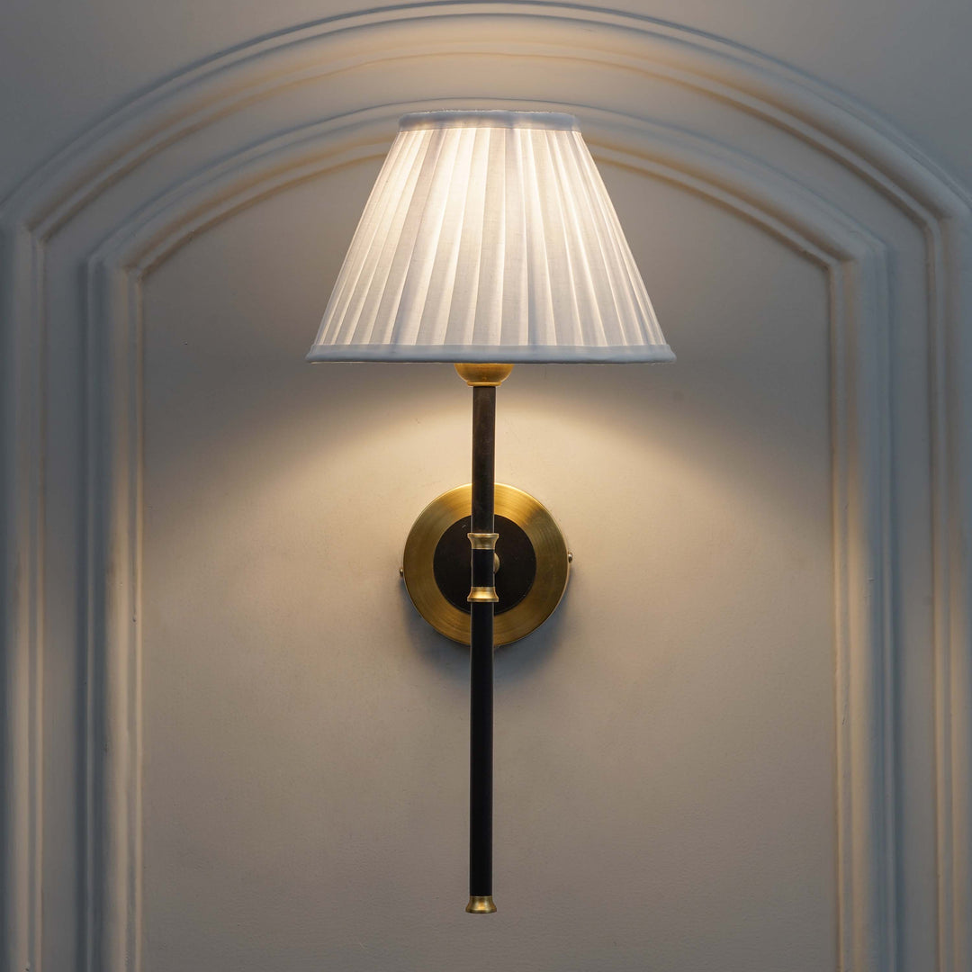 BARBOUR Single Light Wall Fitting in Black & Brass Finish Metal With Maroon Cotton Shade