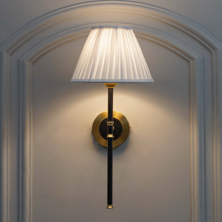 BARBOUR Single Light Wall Fitting in Black & Brass Finish Metal With Maroon Cotton Shade