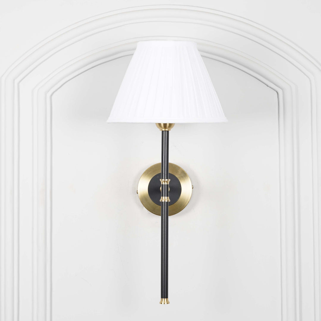 BARBOUR Single Light Wall Fitting in Black & Brass Finish Metal With Maroon Cotton Shade