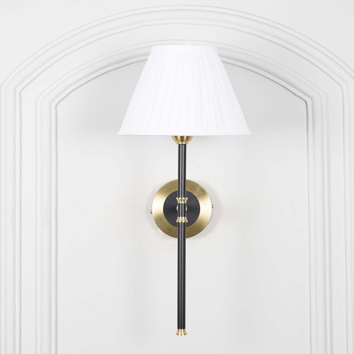 BARBOUR Single Light Wall Fitting in Black & Brass Finish Metal With Maroon Cotton Shade