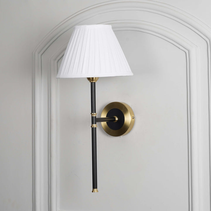 BARBOUR Single Light Wall Fitting in Black & Brass Finish Metal With Maroon Cotton Shade