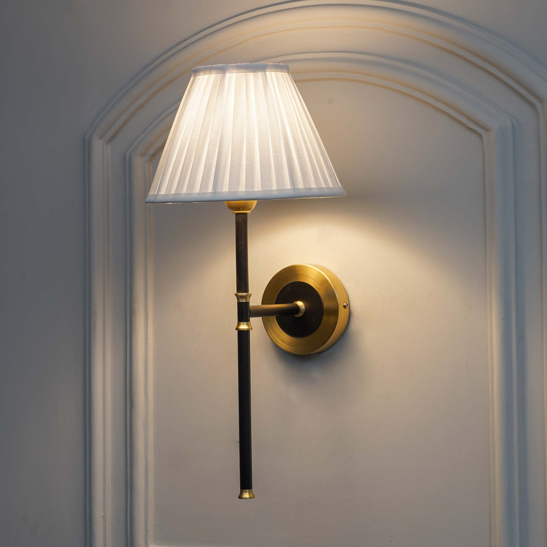 BARBOUR Single Light Wall Fitting in Black & Brass Finish Metal With Maroon Cotton Shade