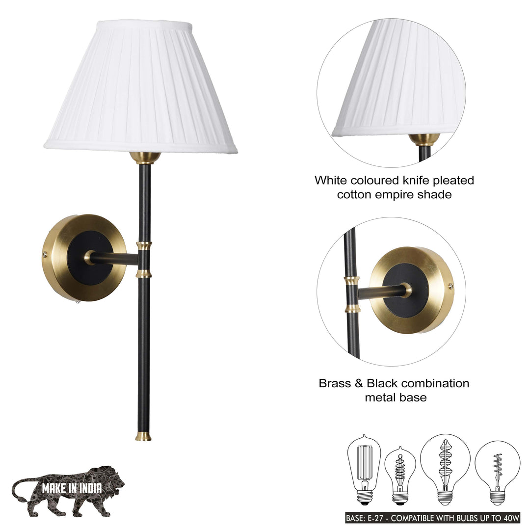BARBOUR Single Light Wall Fitting in Black & Brass Finish Metal With Maroon Cotton Shade