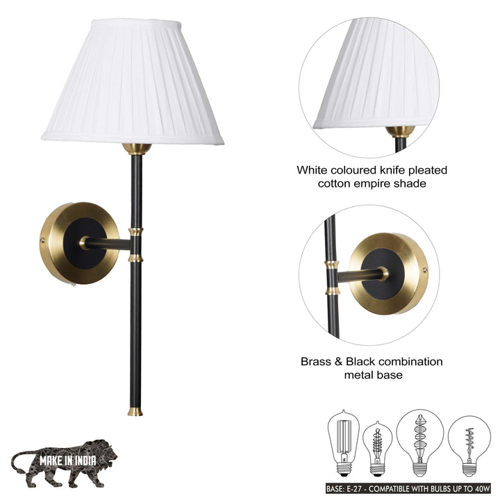 BARBOUR Single Light Wall Fitting in Black & Brass Finish Metal With Maroon Cotton Shade