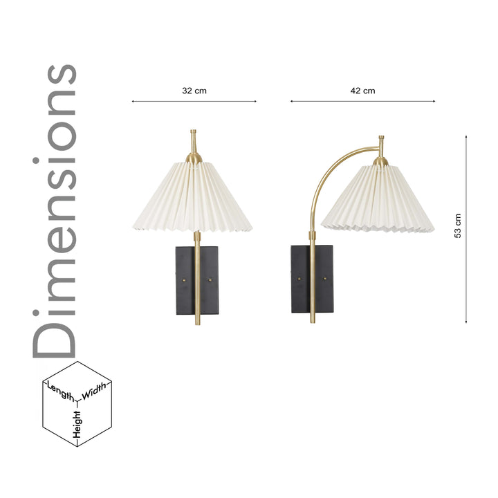 KIANIA Single Light Wall Fitting in Black & Brass Finish Metal With White Cotton Shade