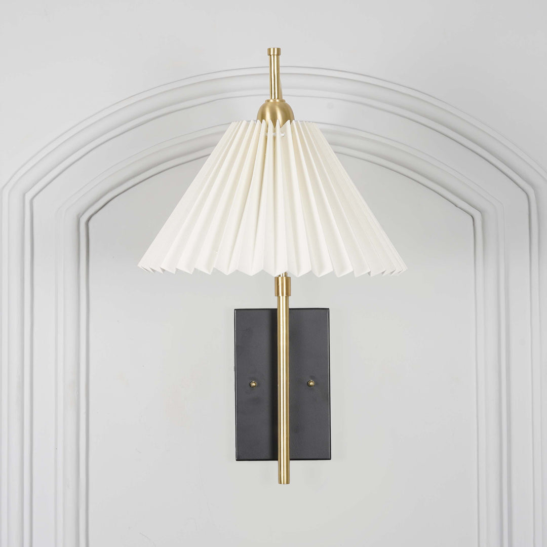 KIANIA Single Light Wall Fitting in Black & Brass Finish Metal With White Cotton Shade