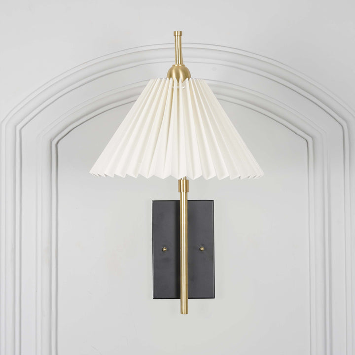 KIANIA Single Light Wall Fitting in Black & Brass Finish Metal With White Cotton Shade