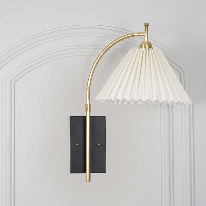 KIANIA Single Light Wall Fitting in Black & Brass Finish Metal With White Cotton Shade