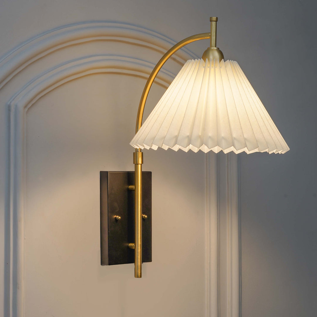 KIANIA Single Light Wall Fitting in Black & Brass Finish Metal With White Cotton Shade