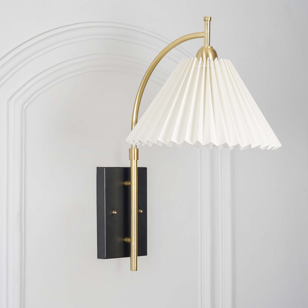 KIANIA Single Light Wall Fitting in Black & Brass Finish Metal With White Cotton Shade