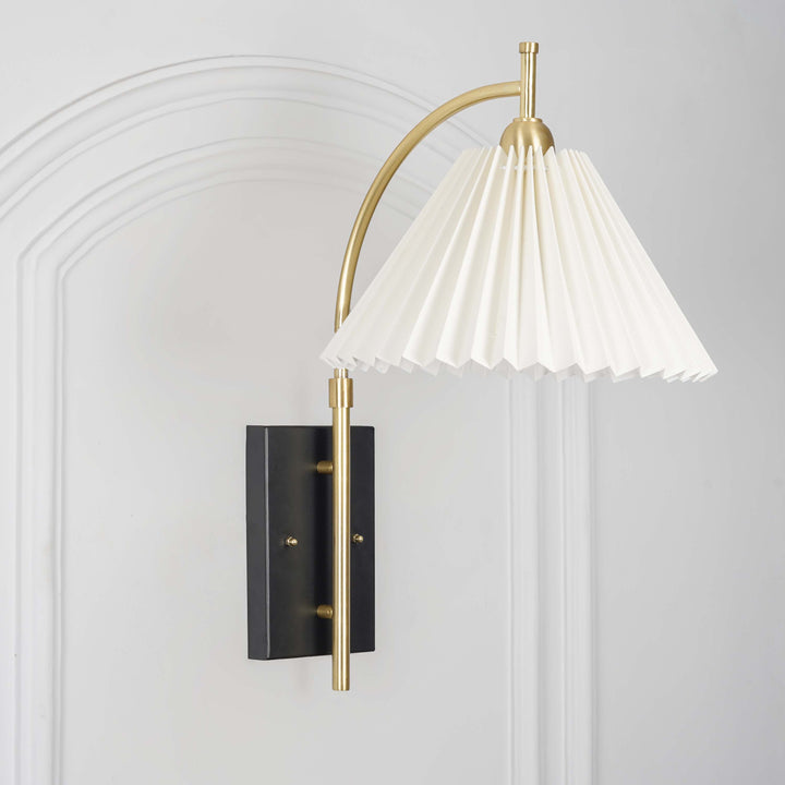 KIANIA Single Light Wall Fitting in Black & Brass Finish Metal With White Cotton Shade