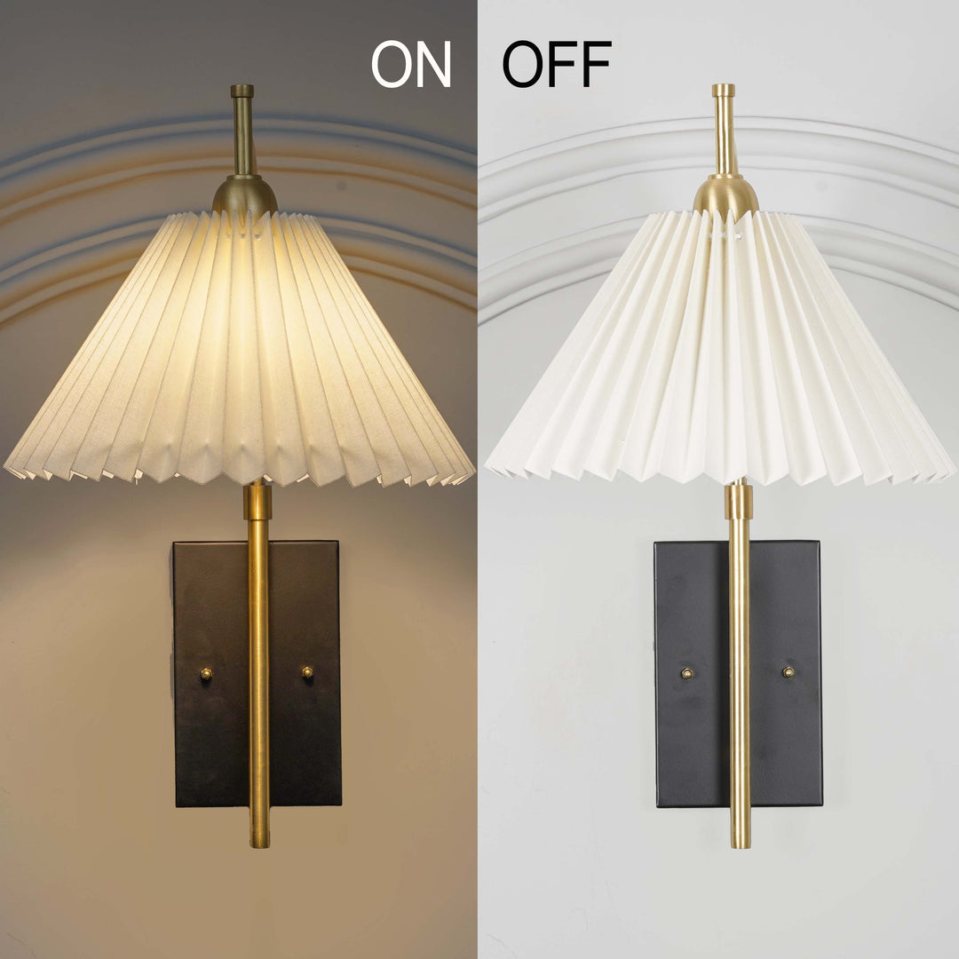 KIANIA Single Light Wall Fitting in Black & Brass Finish Metal With White Cotton Shade