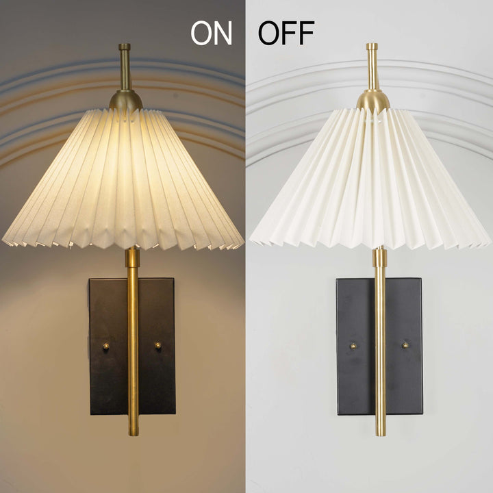 KIANIA Single Light Wall Fitting in Black & Brass Finish Metal With White Cotton Shade