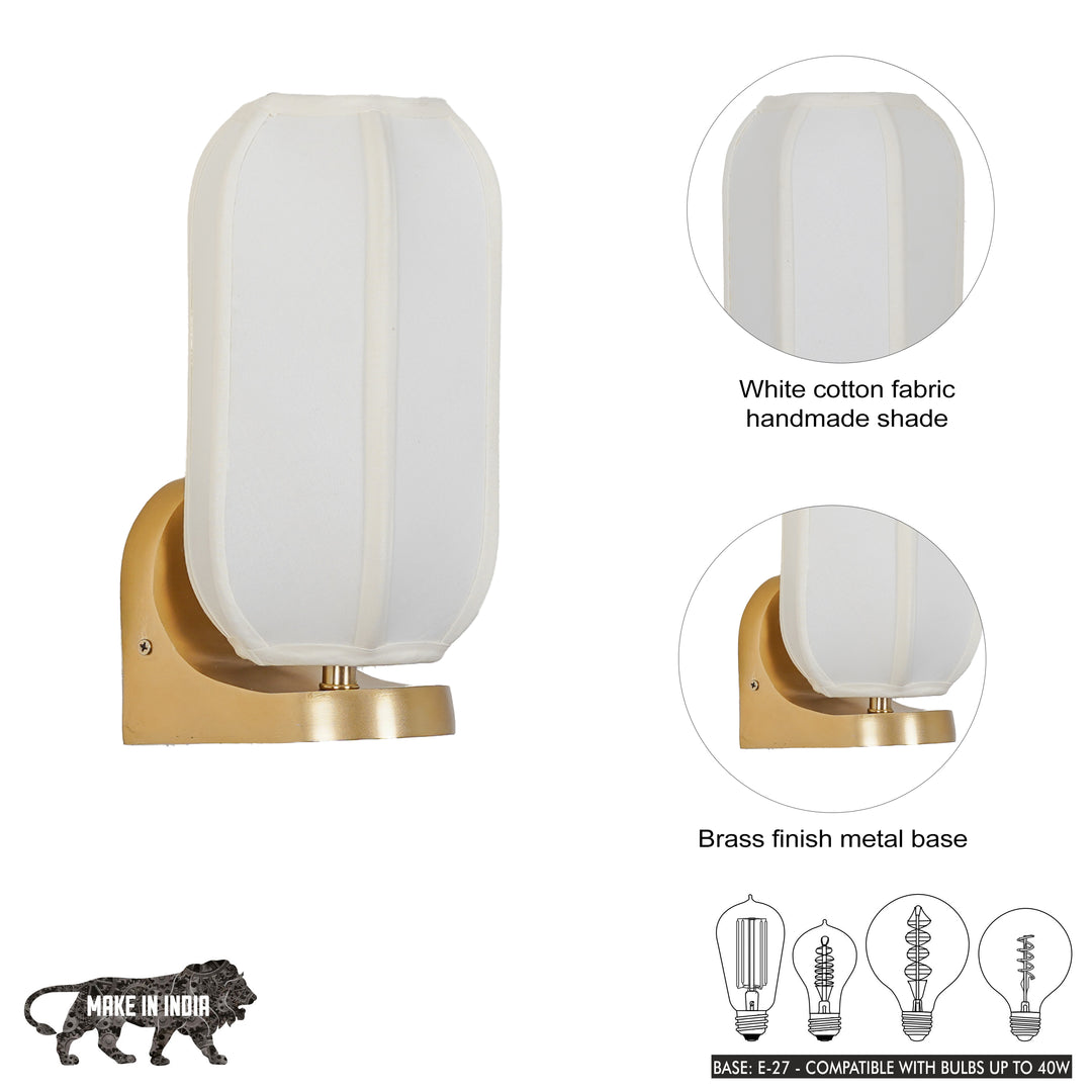 ALVENA Premium Handmade Cotton Shade Wall Light with Brass Finish Metal Base