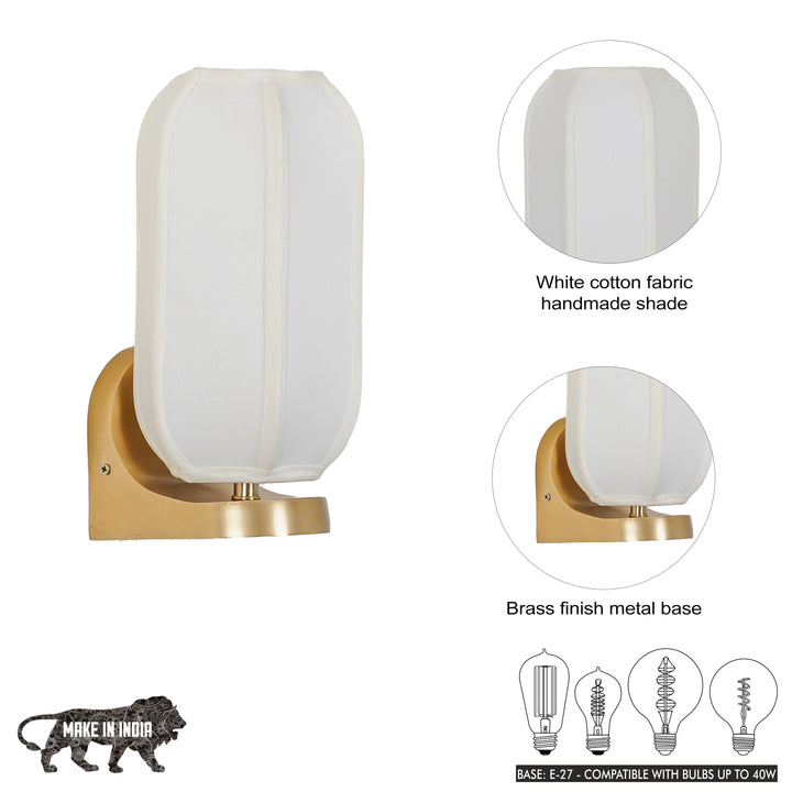 ALVENA Premium Handmade Cotton Shade Wall Light with Brass Finish Metal Base