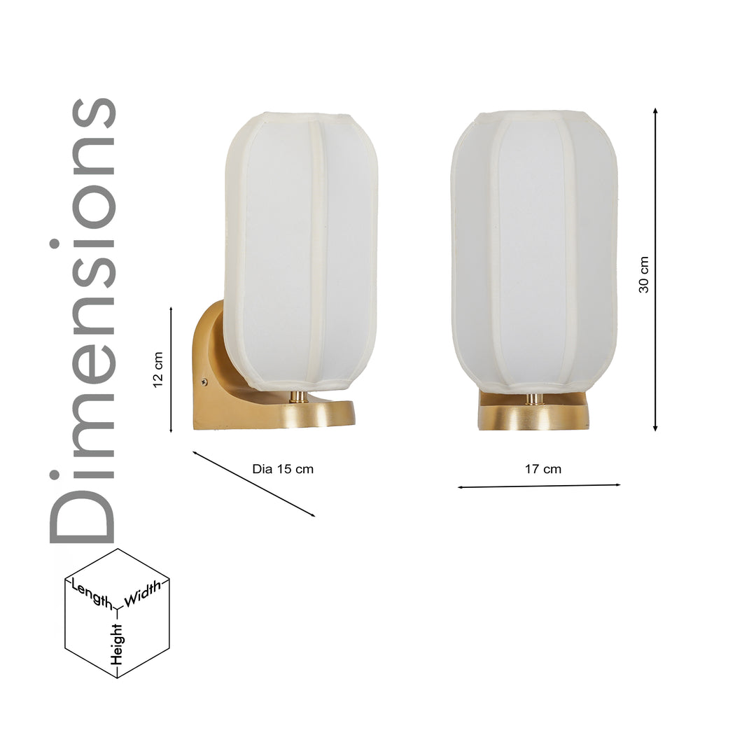 ALVENA Premium Handmade Cotton Shade Wall Light with Brass Finish Metal Base