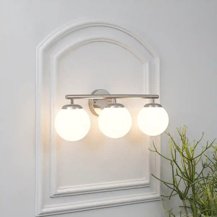 Hollis 3 Light Bathroom Wall Light with Opal Glass In Nickel Finish