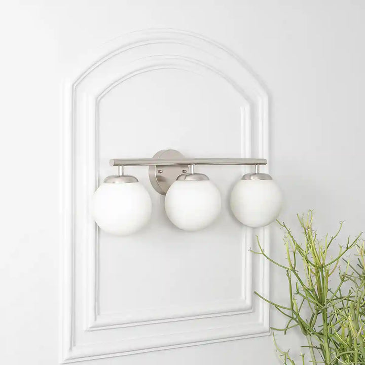 Hollis 3 Light Bathroom Wall Light with Opal Glass In Nickel Finish