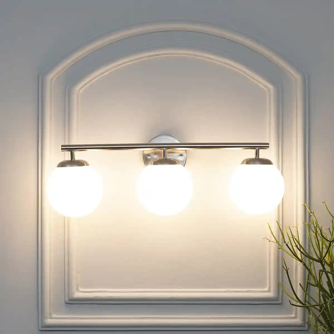 Hollis 3 Light Bathroom Wall Light with Opal Glass In Nickel Finish