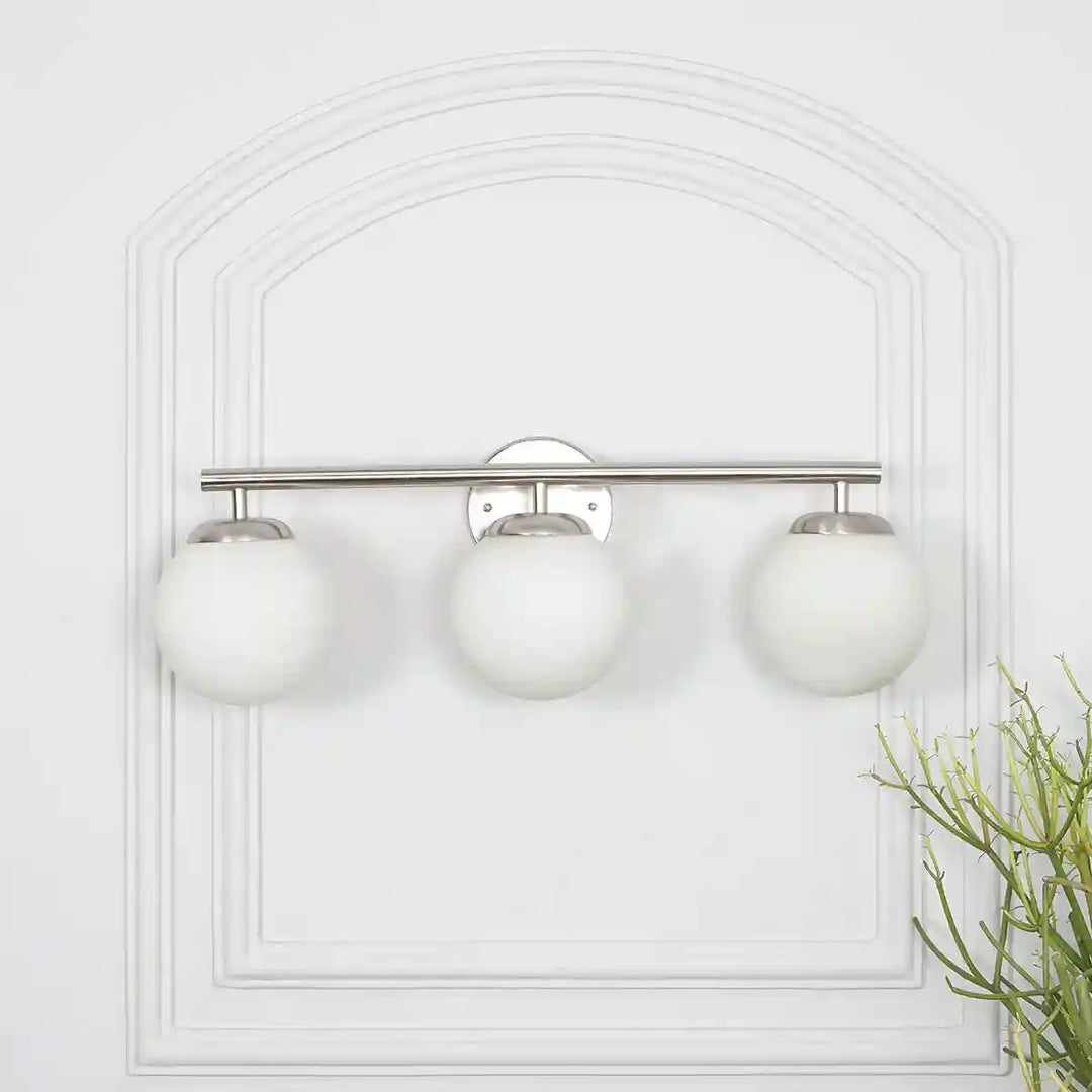 Hollis 3 Light Bathroom Wall Light with Opal Glass In Nickel Finish