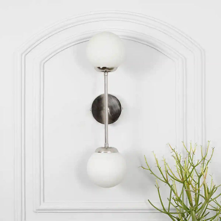 Balts Twin Wall Light in Chrome Finish with Opal Glass Globe Shades